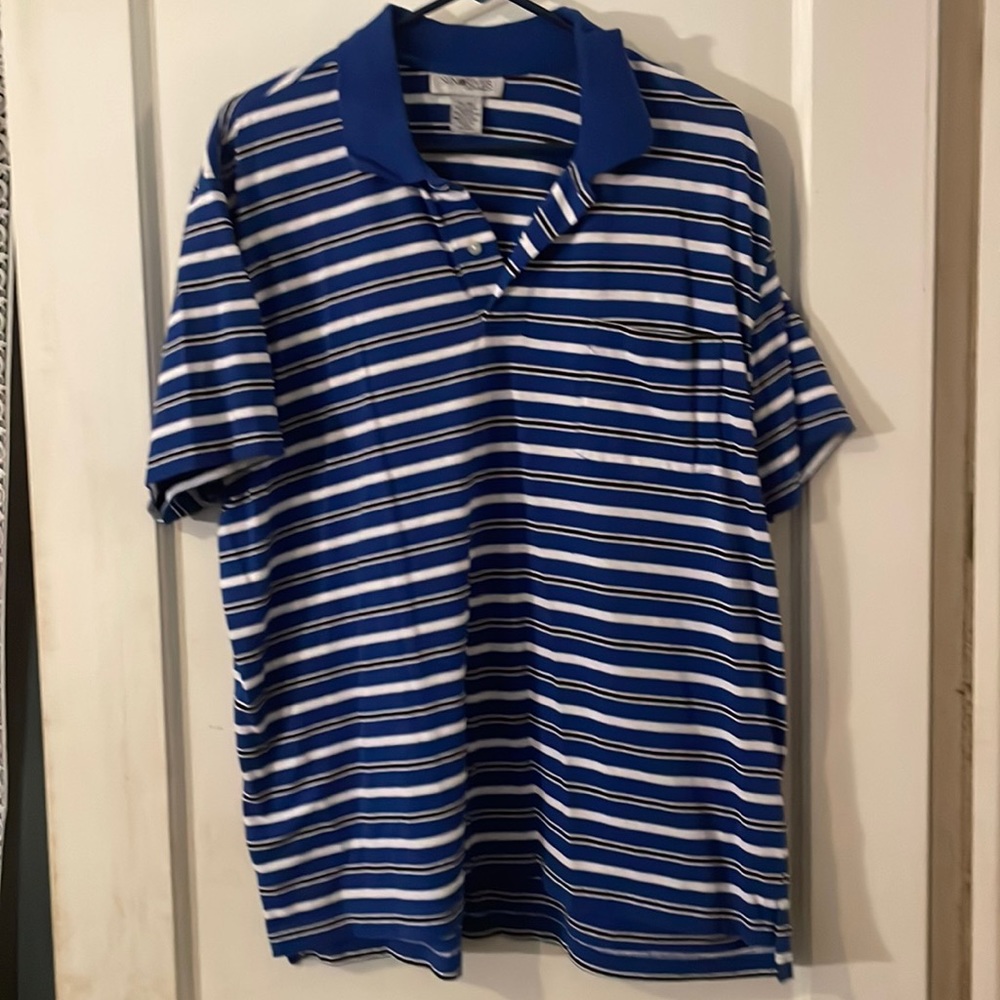 Men’s blue and white striped polo